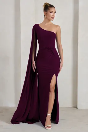 Plum Maxi Dress with Twist Design and One Shoulder