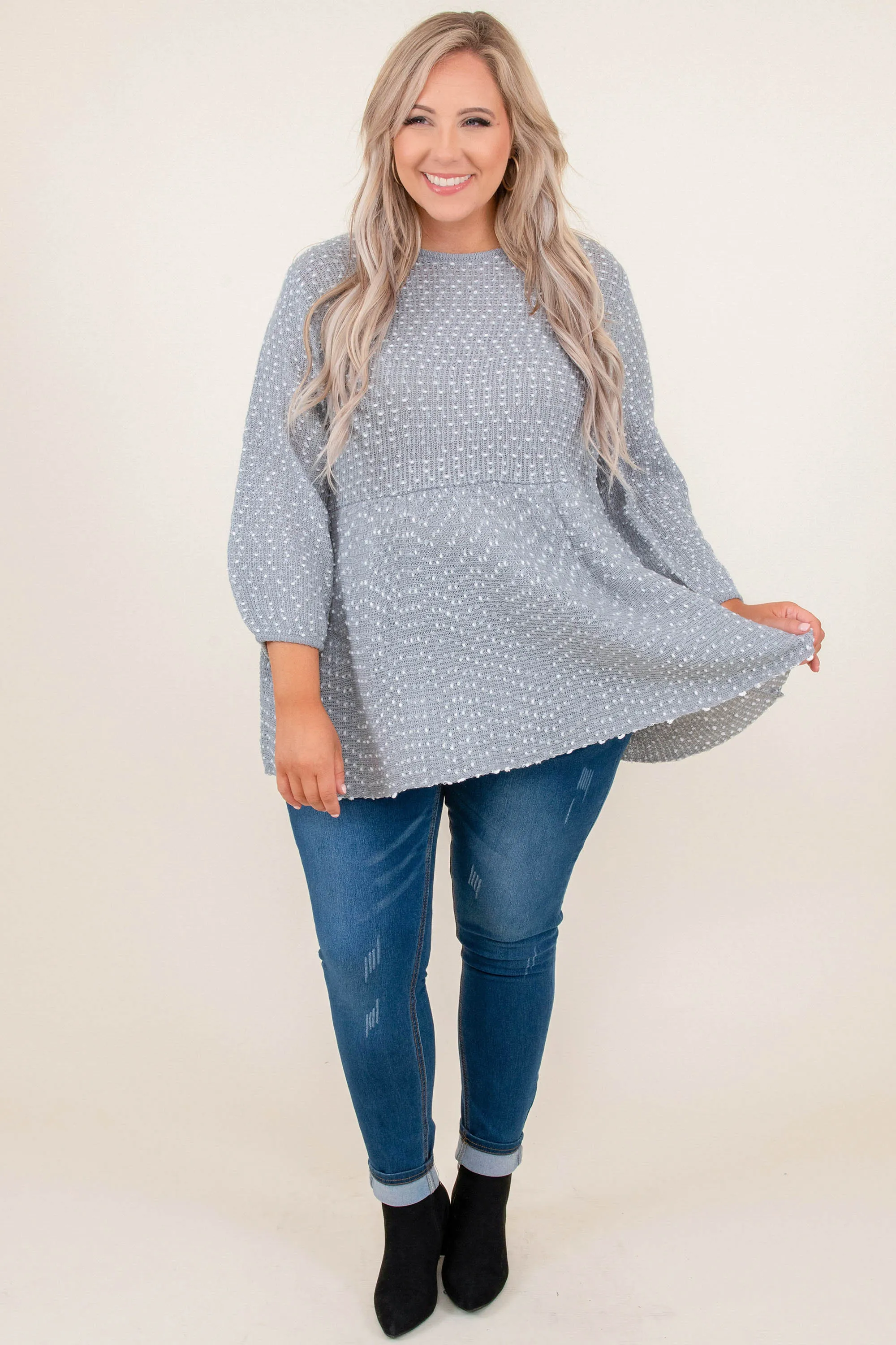 Grey Polka Dot Top