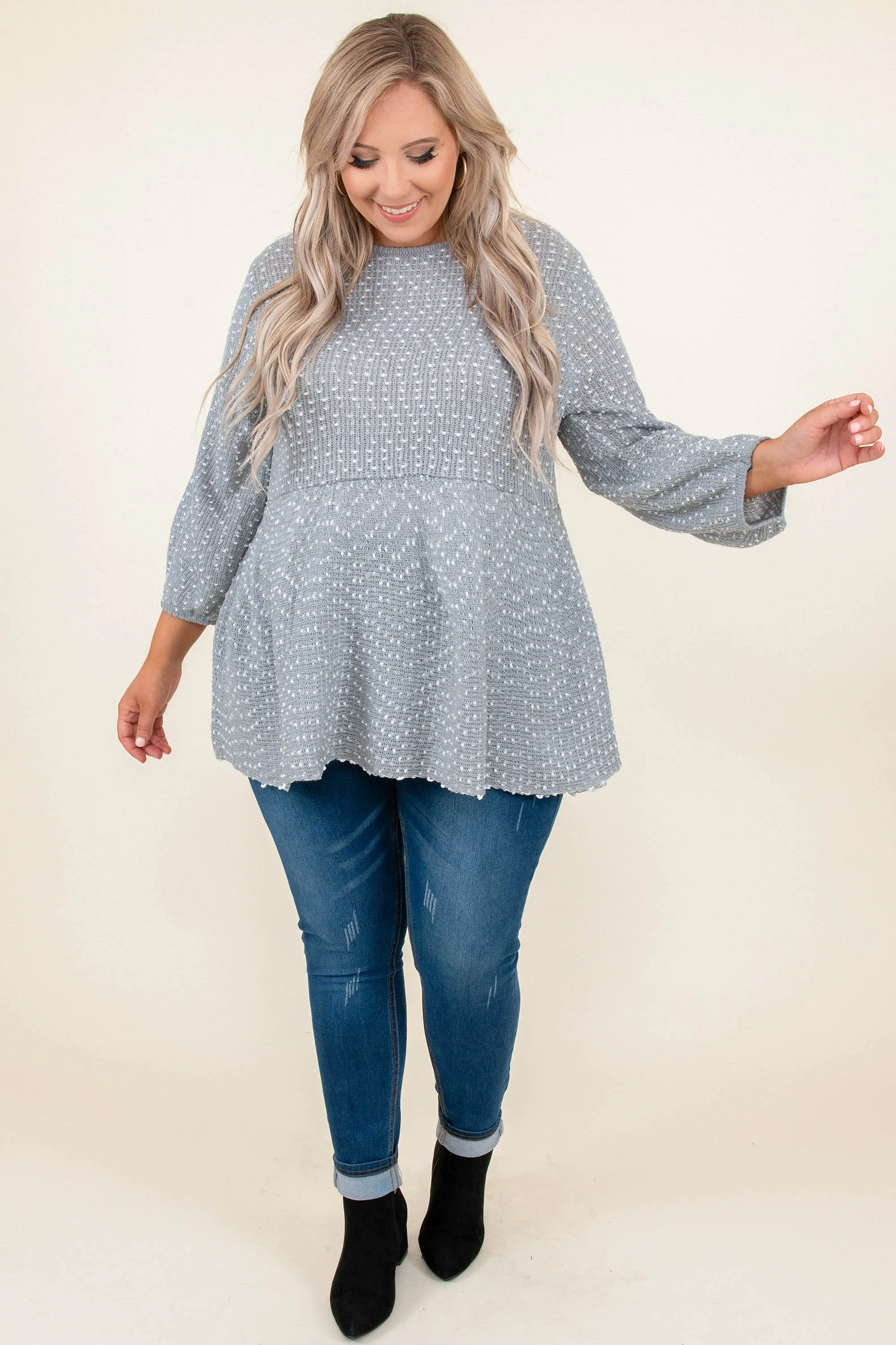 Grey Polka Dot Top