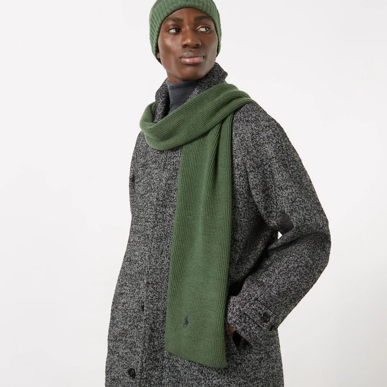 POLO RALPH LAUREN Logo Ribbed Scarf - Classic Olive heather