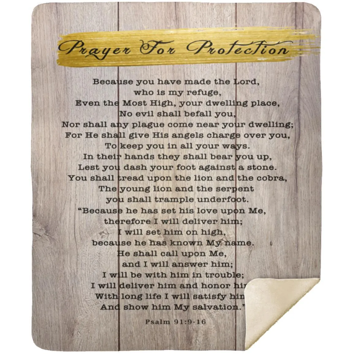 Psalm 91:9-16 Mink Sherpa Blanket with Wood Design