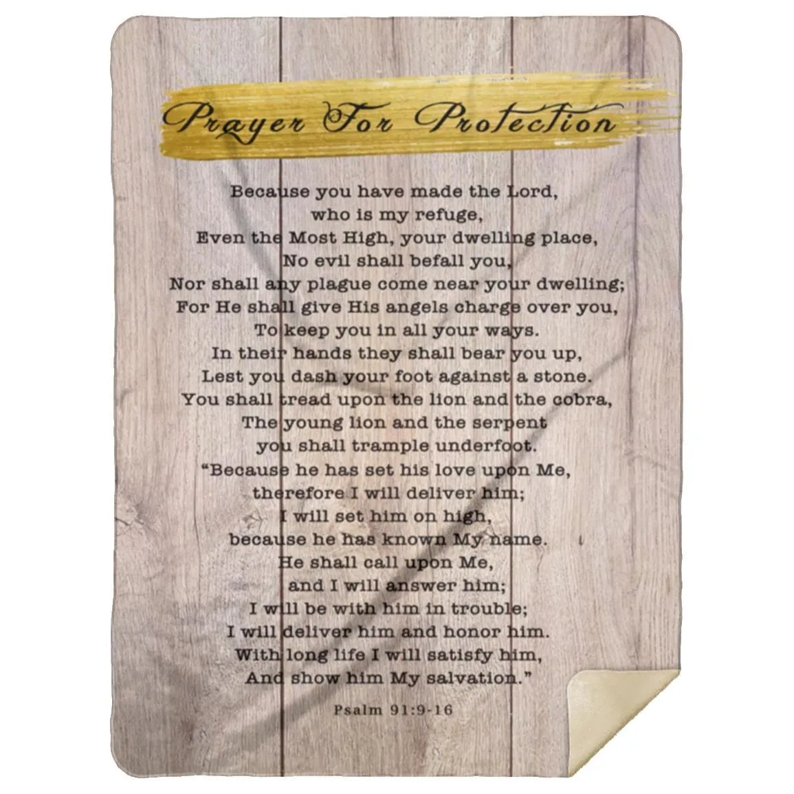 Psalm 91:9-16 Mink Sherpa Blanket with Wood Design