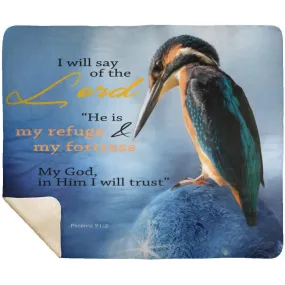 Comforting Sherpa Mink Blanket - Psalm 91:2 Scripture Design