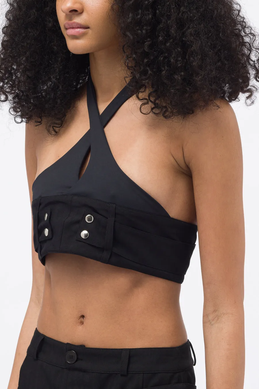 Pressiat Vinyl Halter Top in Black