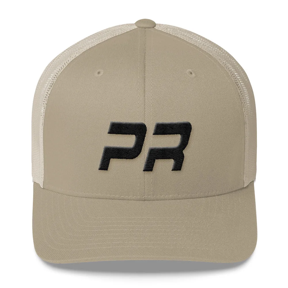 Puerto Rico Mesh Back Trucker Cap with Black Embroidery - PR