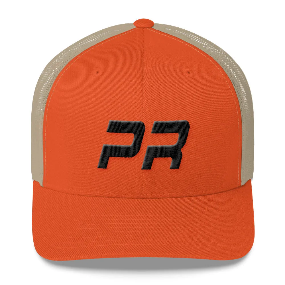 Puerto Rico Mesh Back Trucker Cap with Black Embroidery - PR