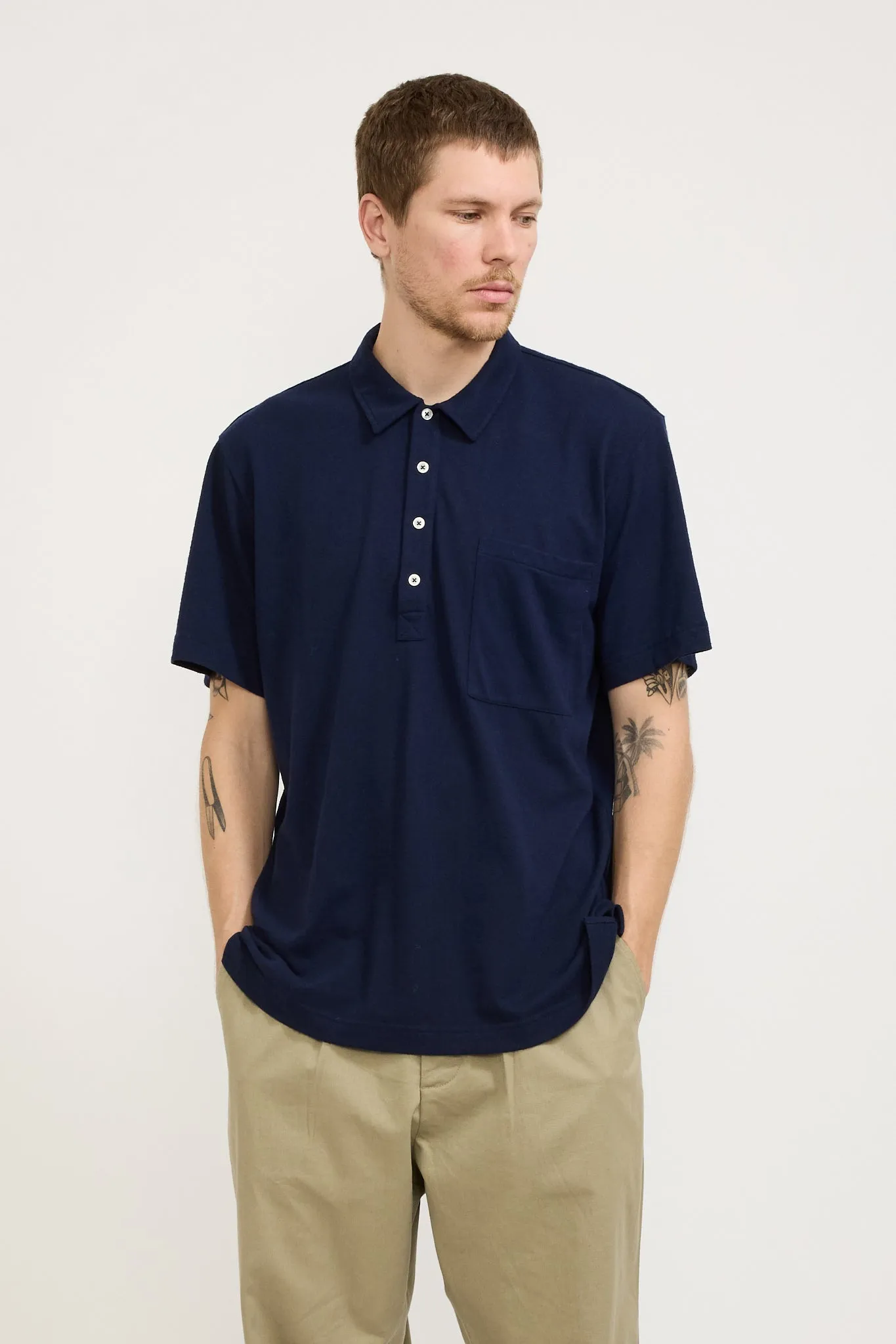 Pullover SS Shirt Navy Recycled Wool Mix
