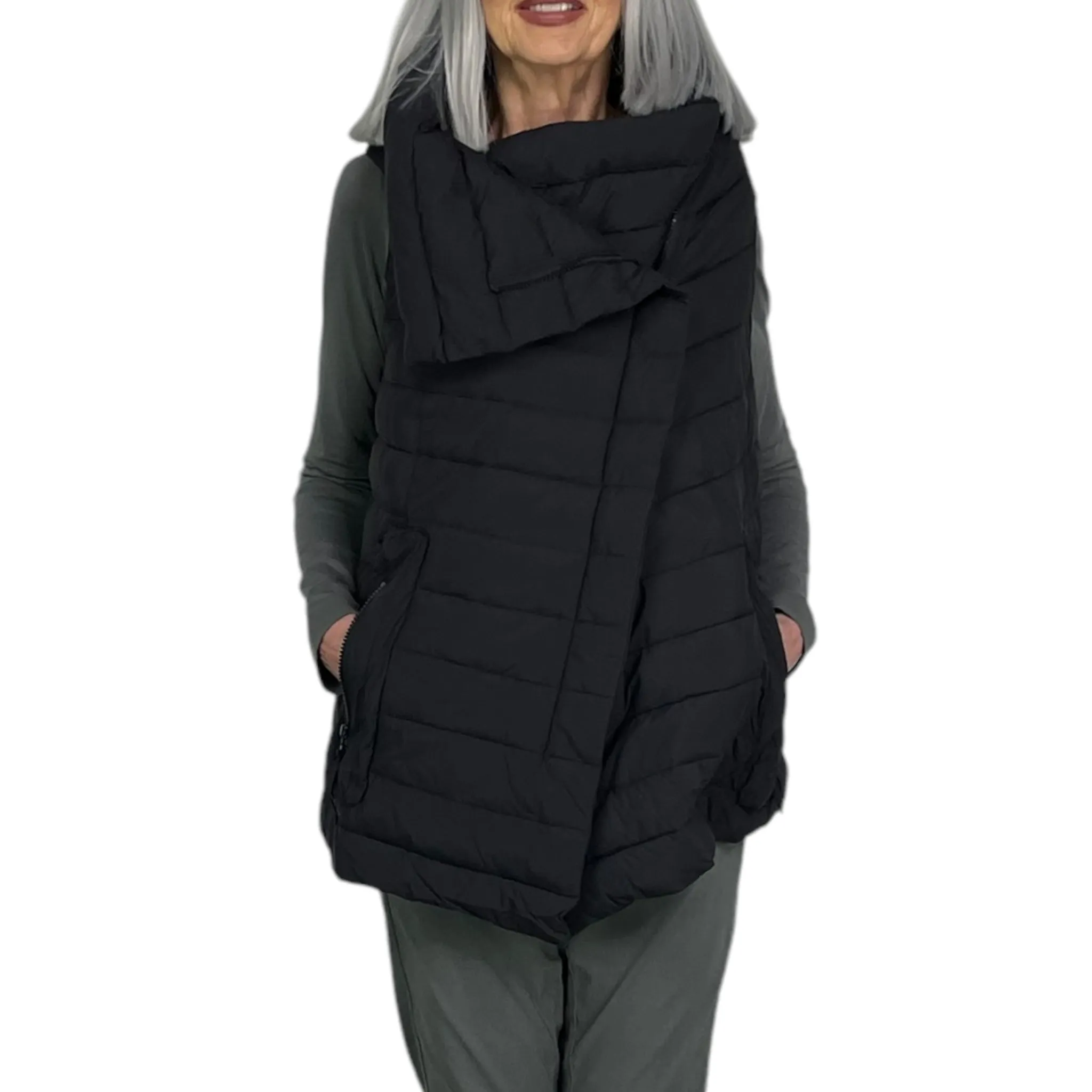 Quilted Puffer Vest with Asymmetric Design