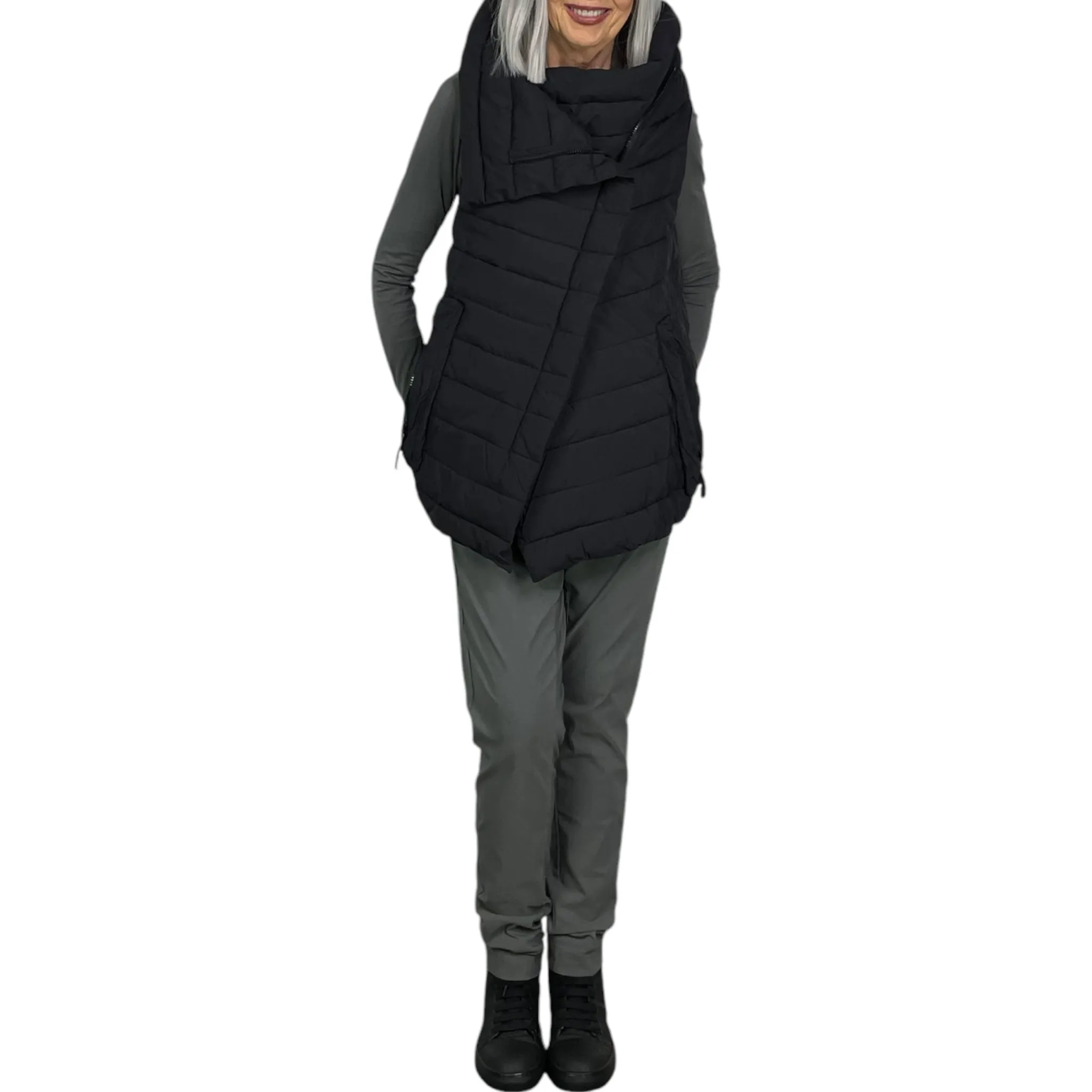 Quilted Puffer Vest with Asymmetric Design