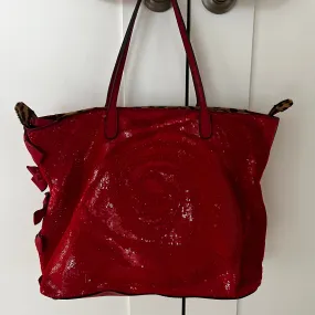 Red Nappa Leather Rose Sequin Bag