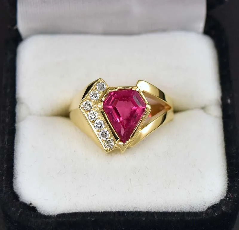 Gold Diamond Pink Tourmaline Ring