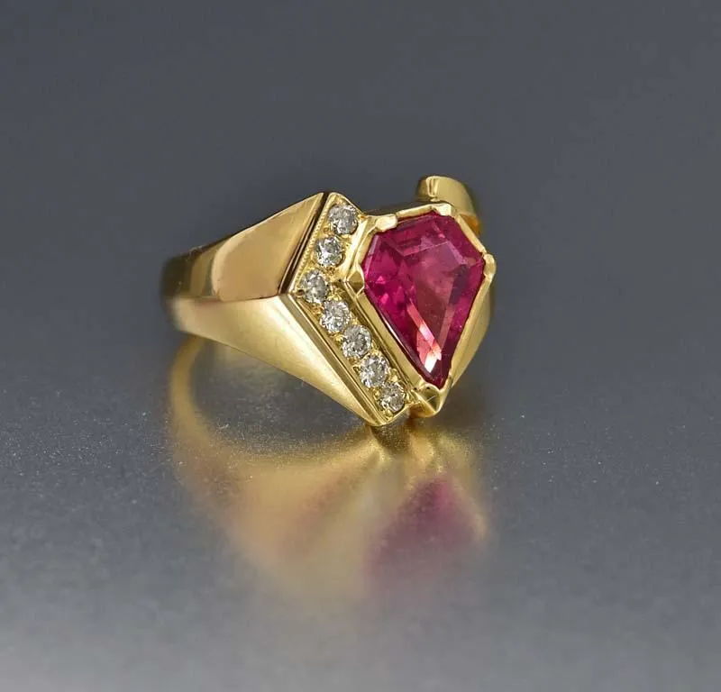 Gold Diamond Pink Tourmaline Ring