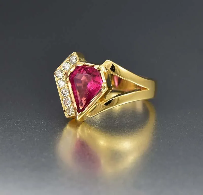 Gold Diamond Pink Tourmaline Ring