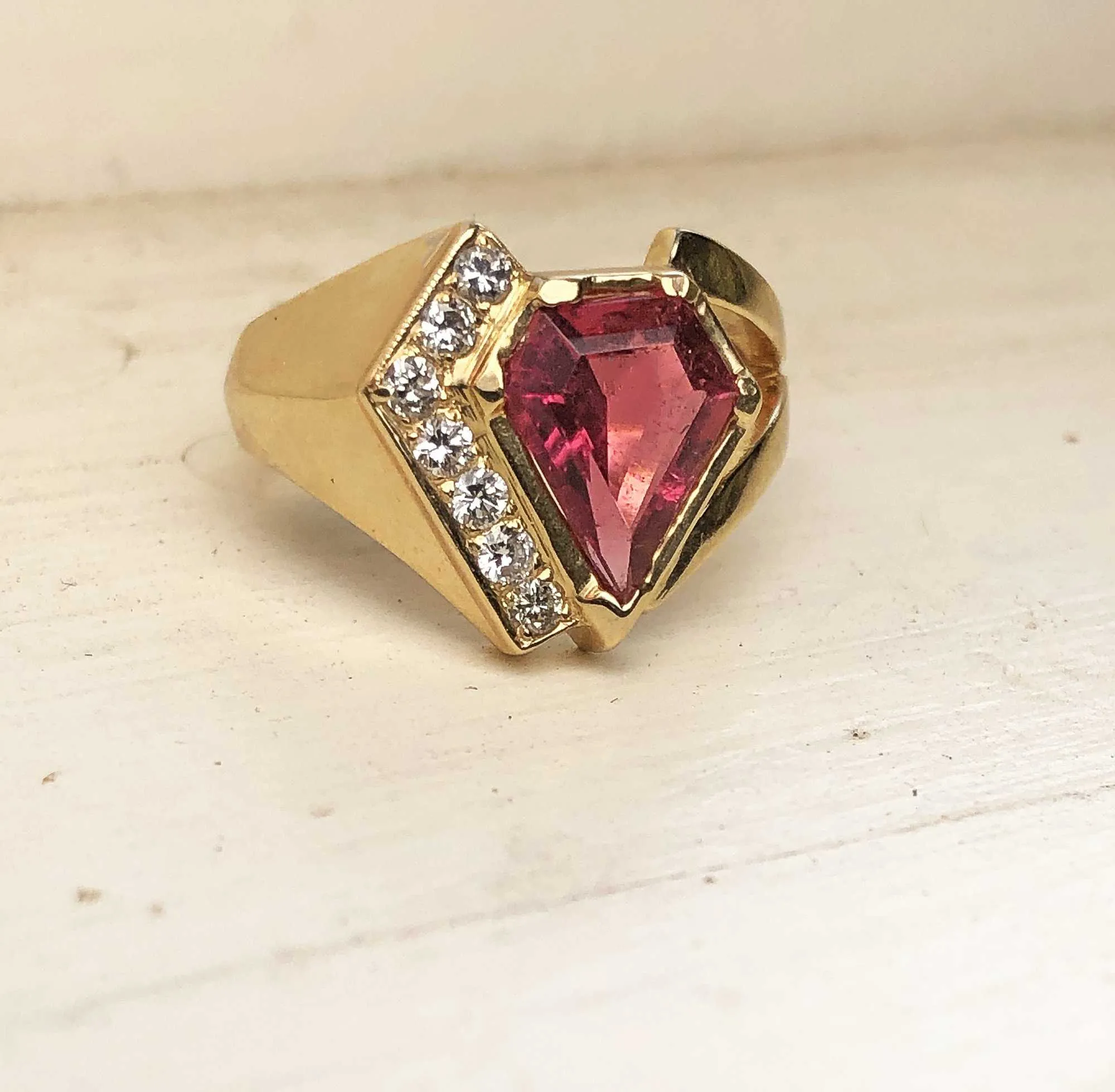 Gold Diamond Pink Tourmaline Ring