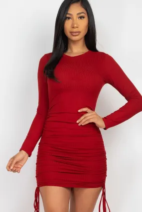 Ribbed Drawstring Mini Bodycon Dress