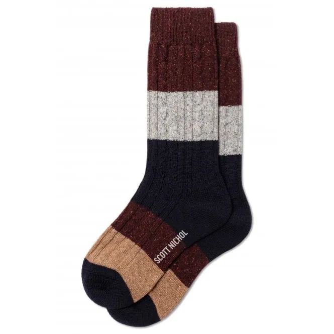 Men's Wool Colour Block Cable Knit Socks by Robin