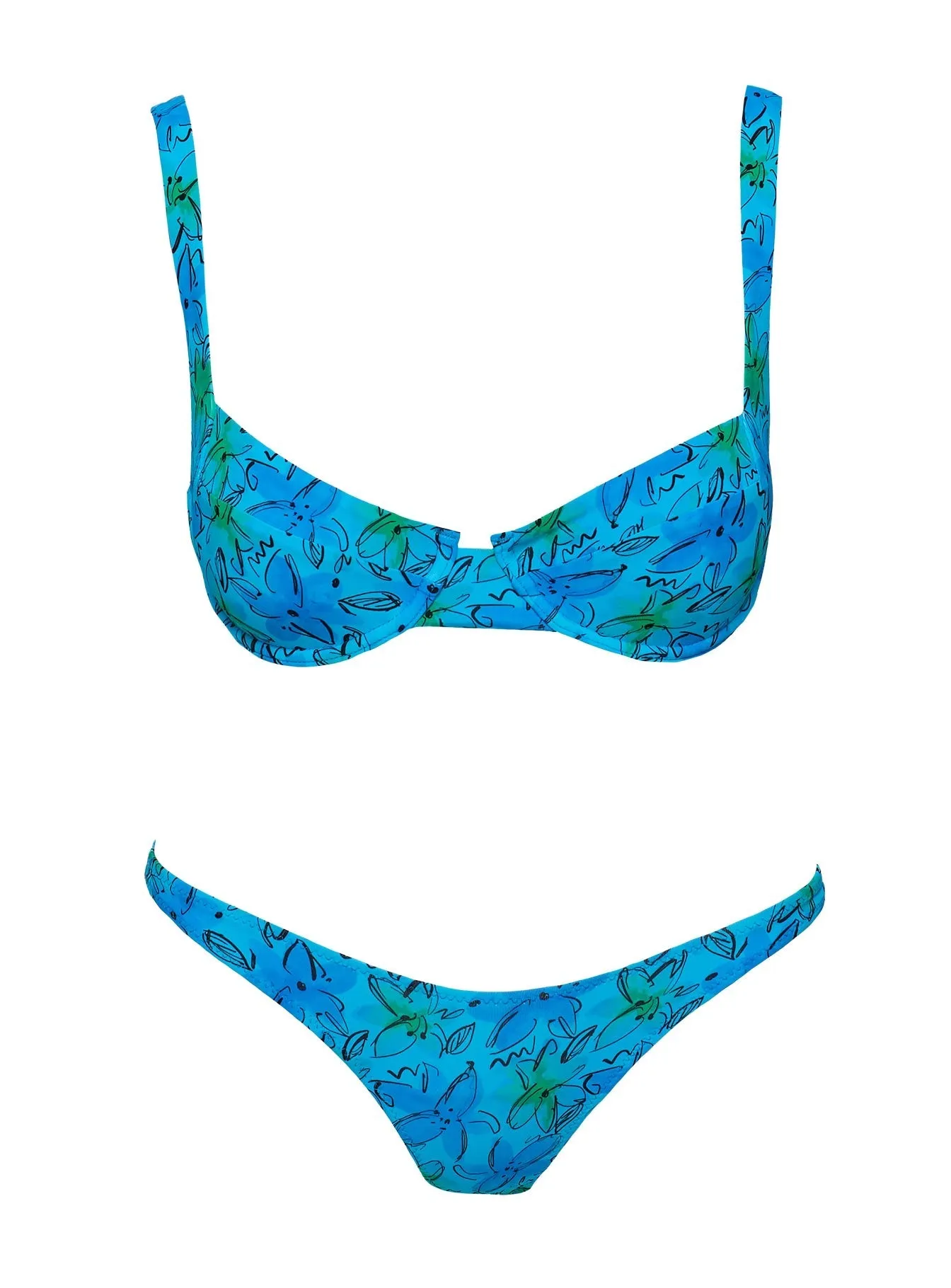 Underwire Bikini Top with Blue Floral Design