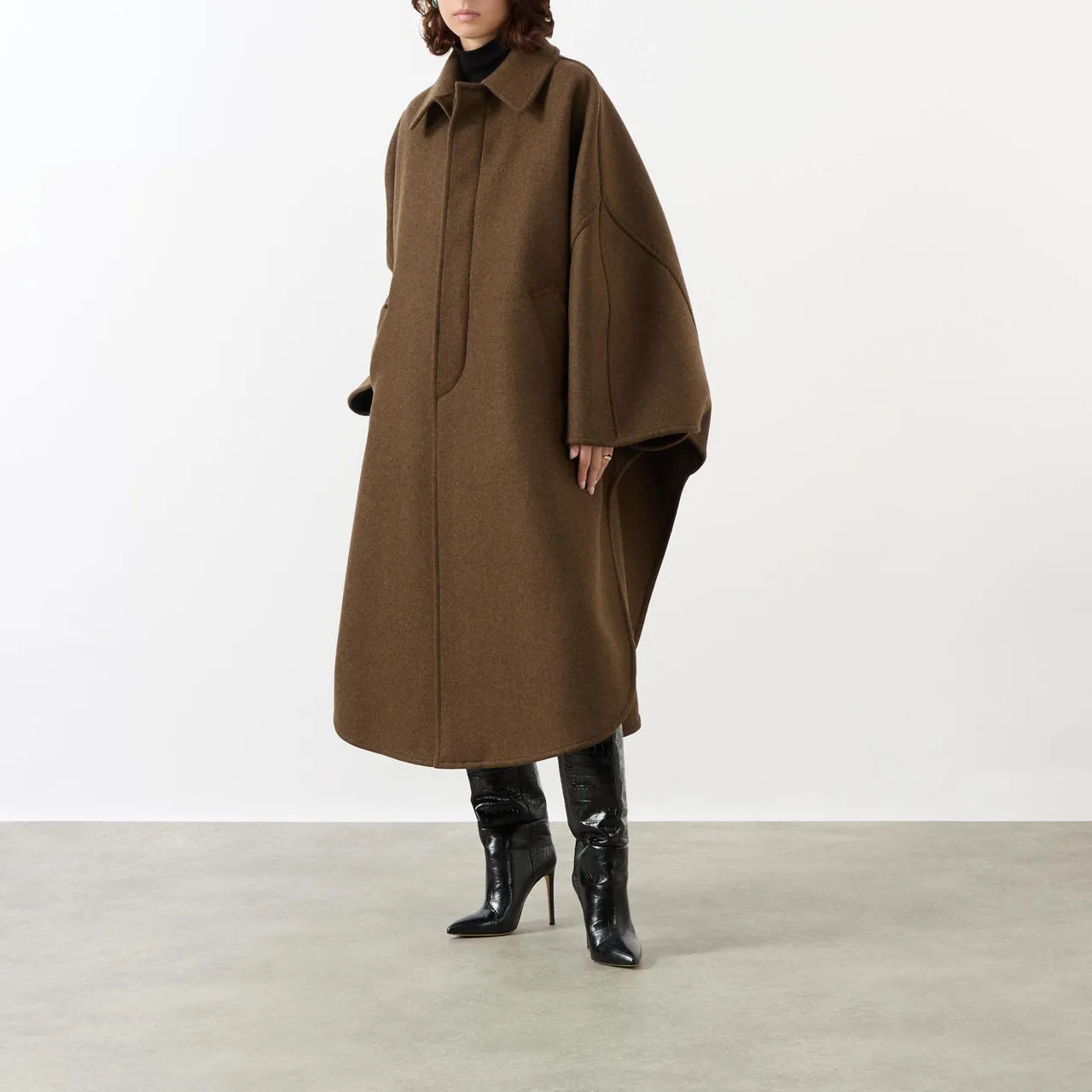 SAINT LAURENT Wool Cape - Dark Brown