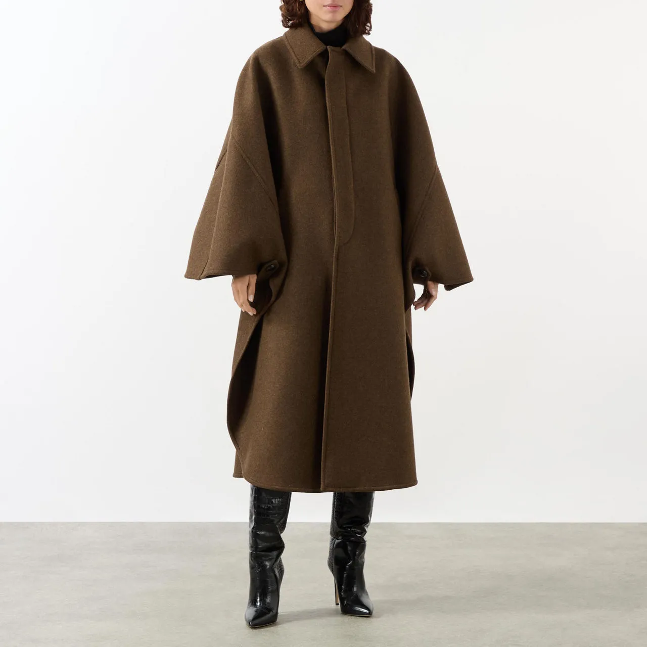 SAINT LAURENT Wool Cape - Dark Brown