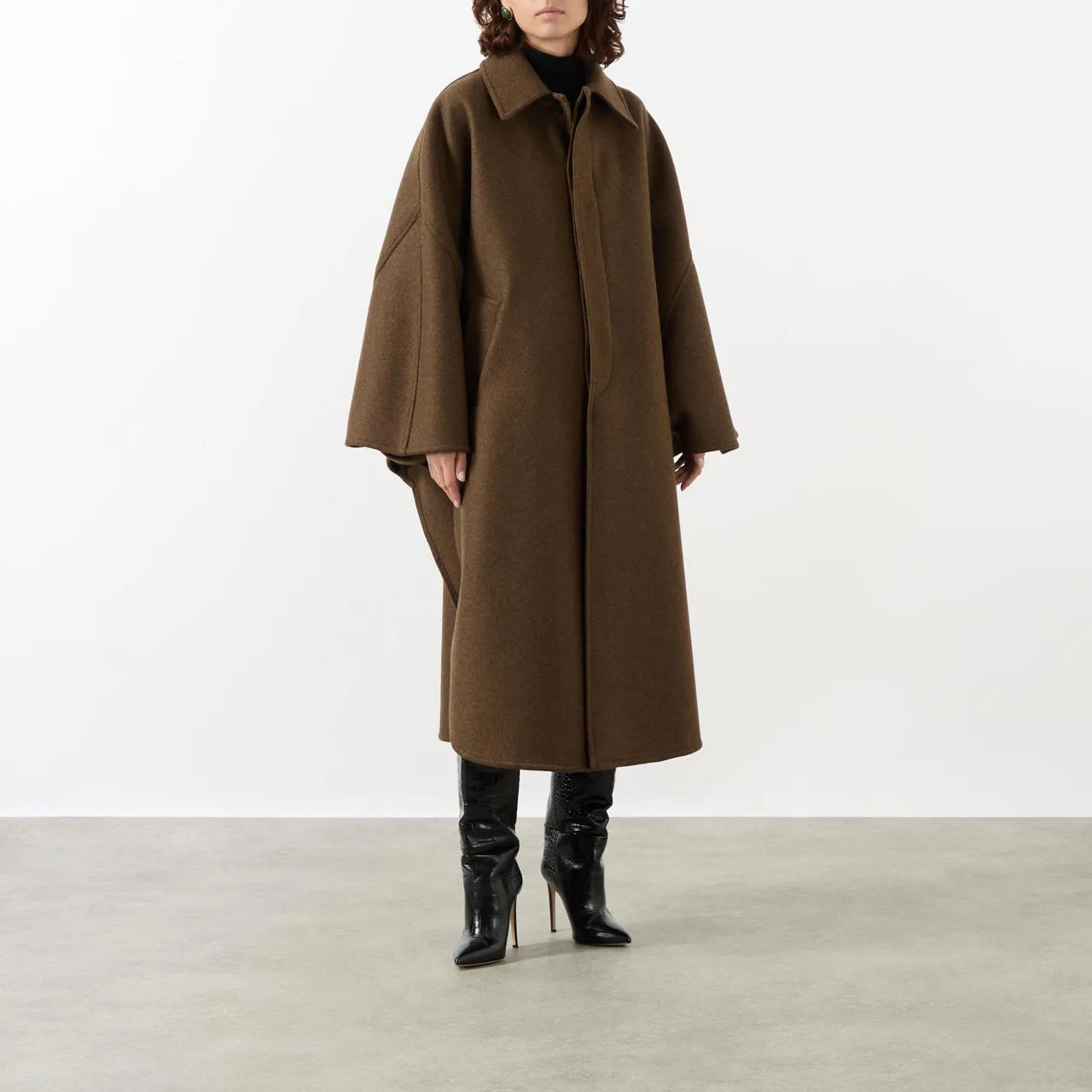 SAINT LAURENT Wool Cape - Dark Brown