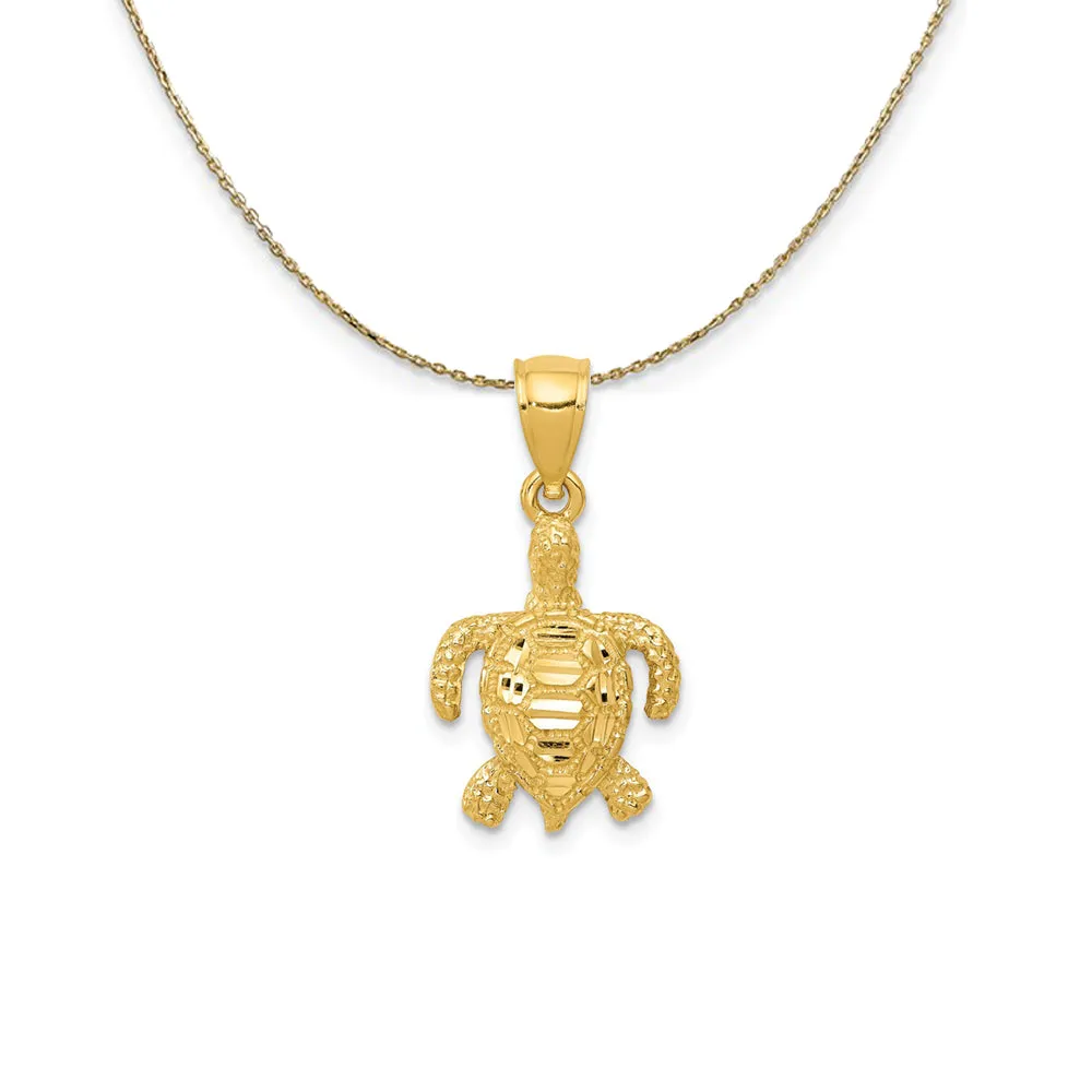 Yellow Gold 3D Sea Turtle Necklace (23mm)