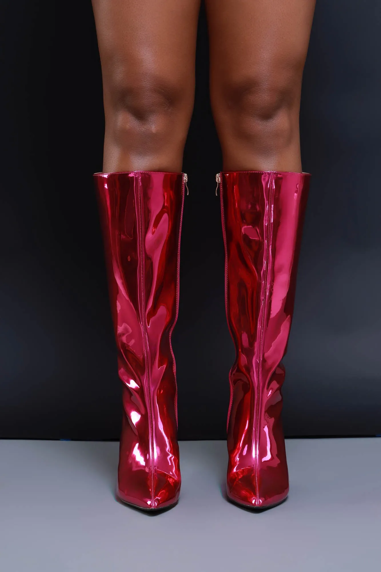 Shiny Faux Leather Boots - Pink