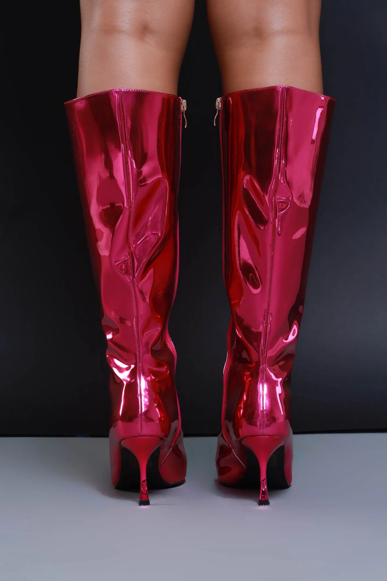 Shiny Faux Leather Boots - Pink