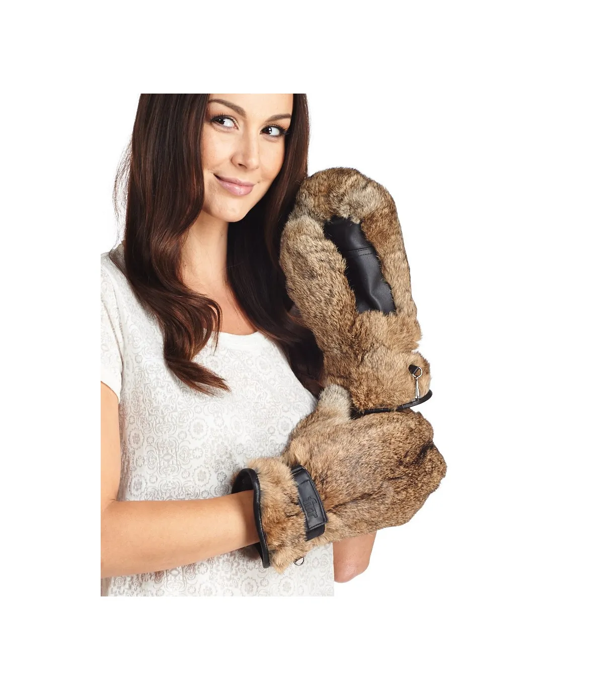 Stylish Brown Rabbit Fur Mittens from Siberia