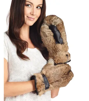 Stylish Brown Rabbit Fur Mittens from Siberia