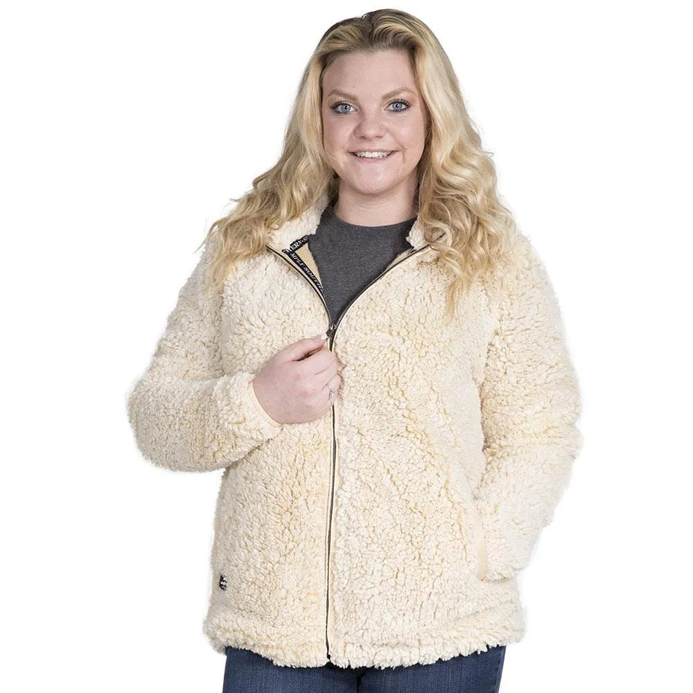 Women's Full Zip Hooded Sherpa Jacket - Cream or Pearl