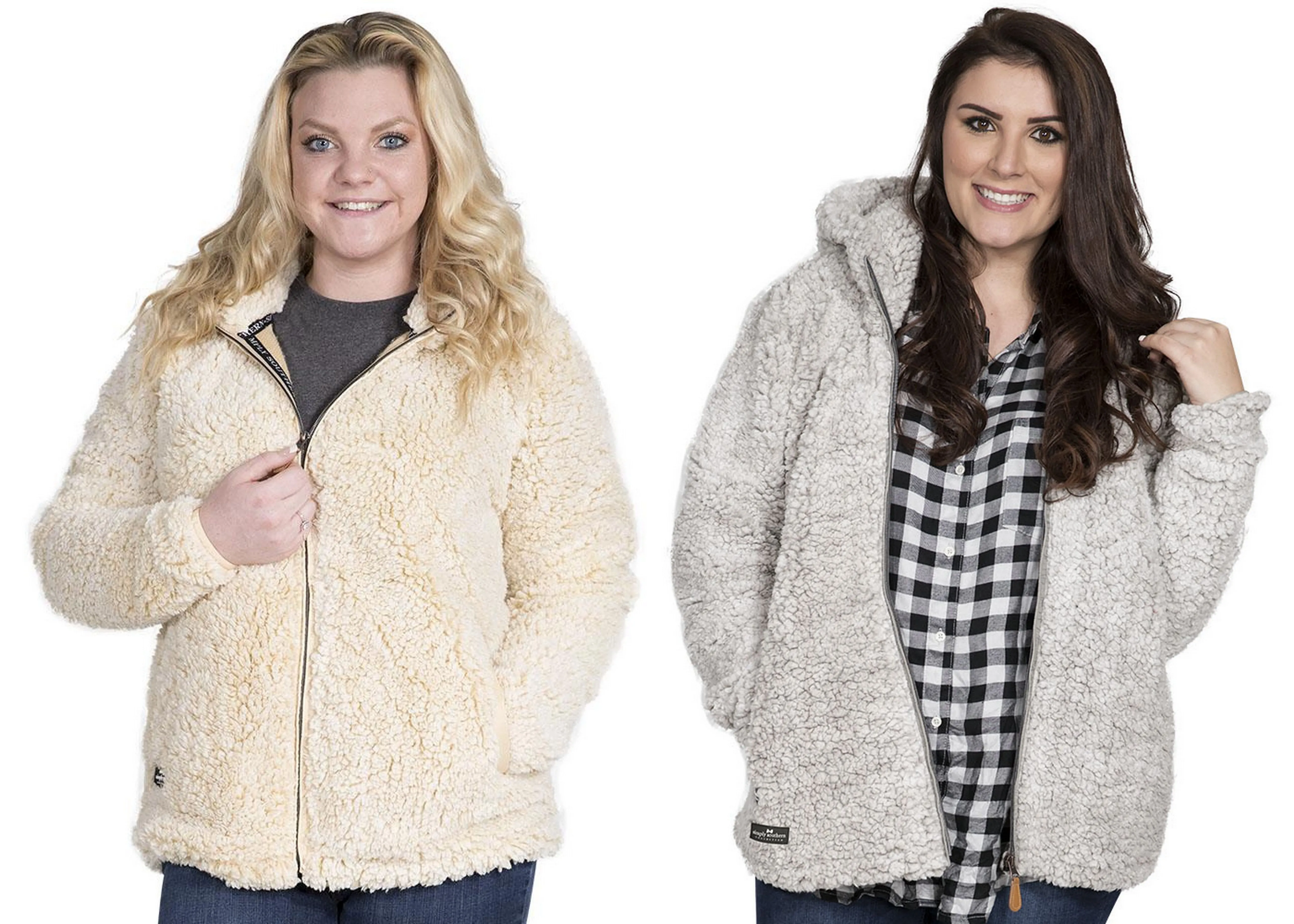 Women's Full Zip Hooded Sherpa Jacket - Cream or Pearl