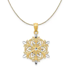 Yellow Gold Rhodium Snowflake Necklace