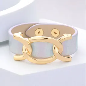 iLLASPARKZ Faux Sparkle Leather Metal Link Accent Snap Bracelet