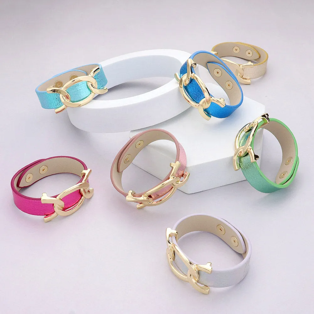 iLLASPARKZ Faux Sparkle Leather Metal Link Accent Snap Bracelet