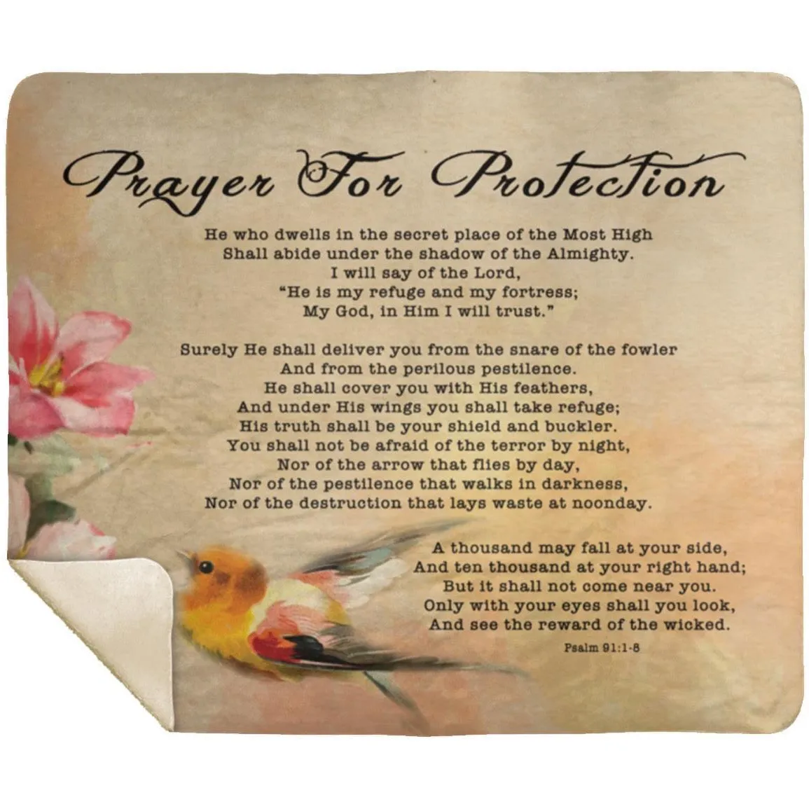 Premium Mink Sherpa Blanket with Psalm 91:1-8 Prayer - Bird Design