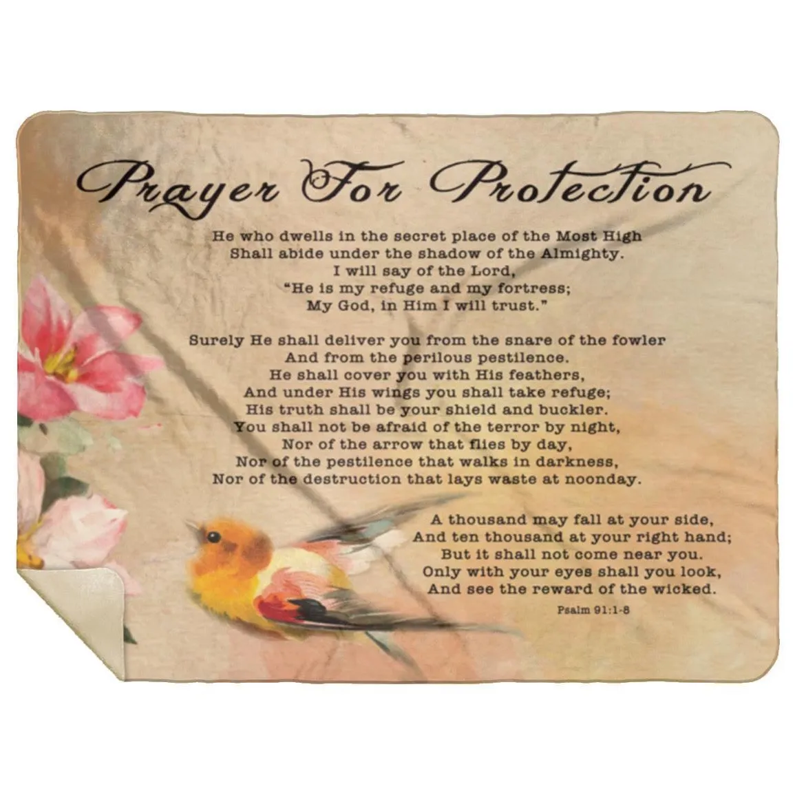 Premium Mink Sherpa Blanket with Psalm 91:1-8 Prayer - Bird Design