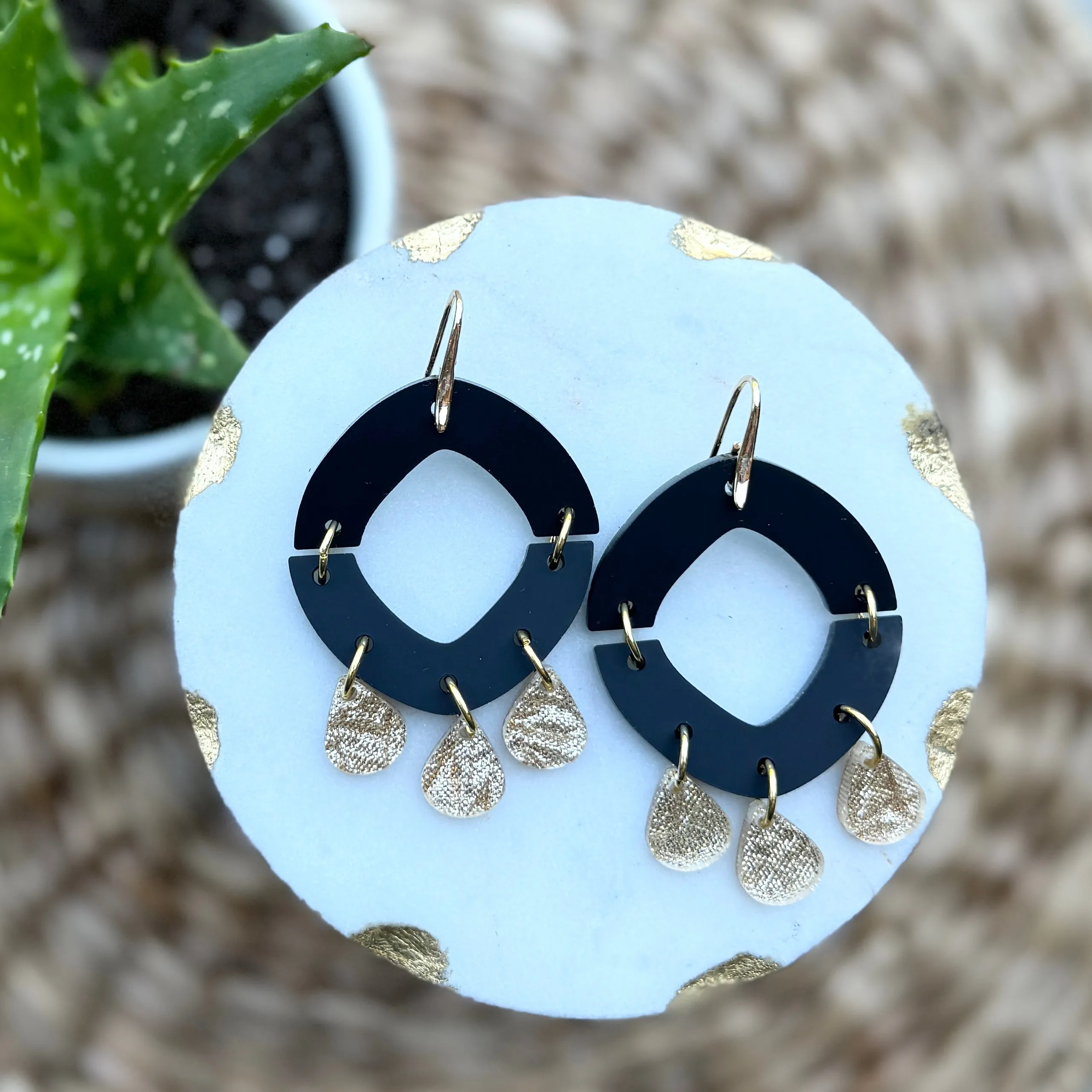 Split Drop Matte Black Acrylic Earrings