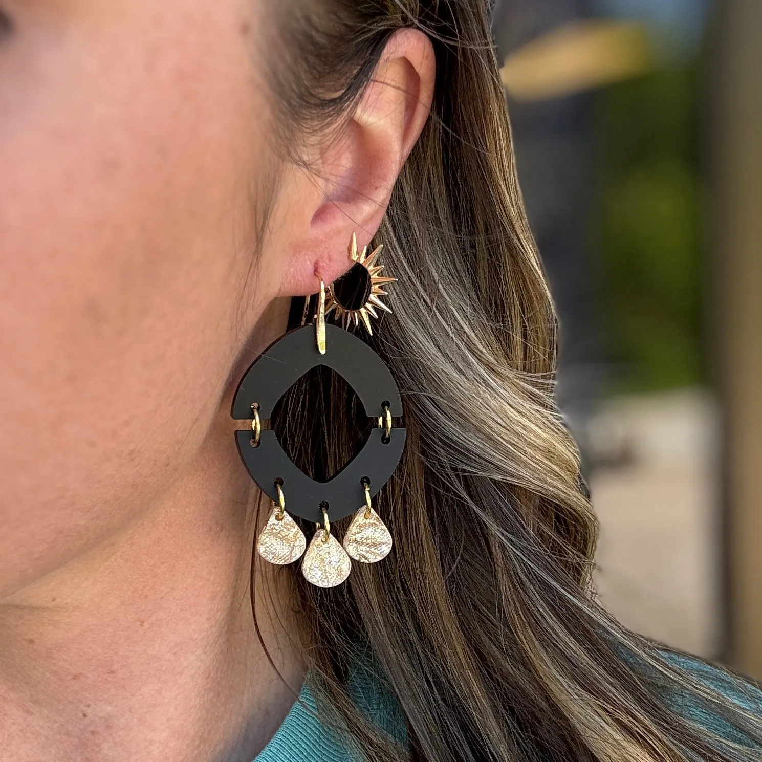 Split Drop Matte Black Acrylic Earrings