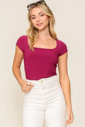 Square Neck ITY Knit Bodysuit with Short Sleeves