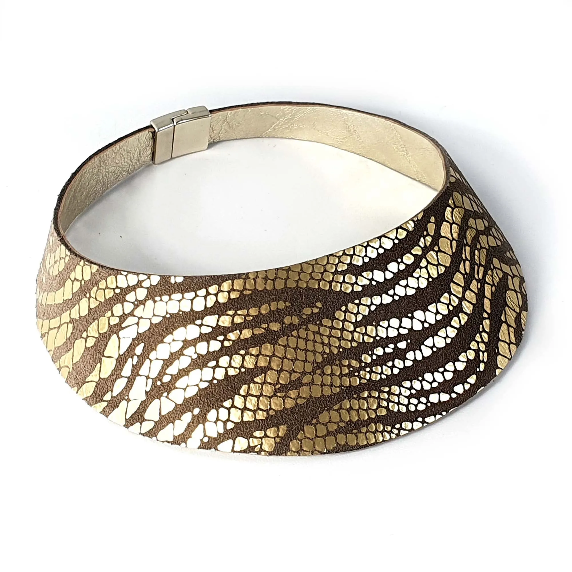 Gold Zebra Print Leather Choker