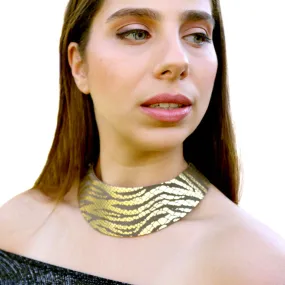 Gold Zebra Print Leather Choker