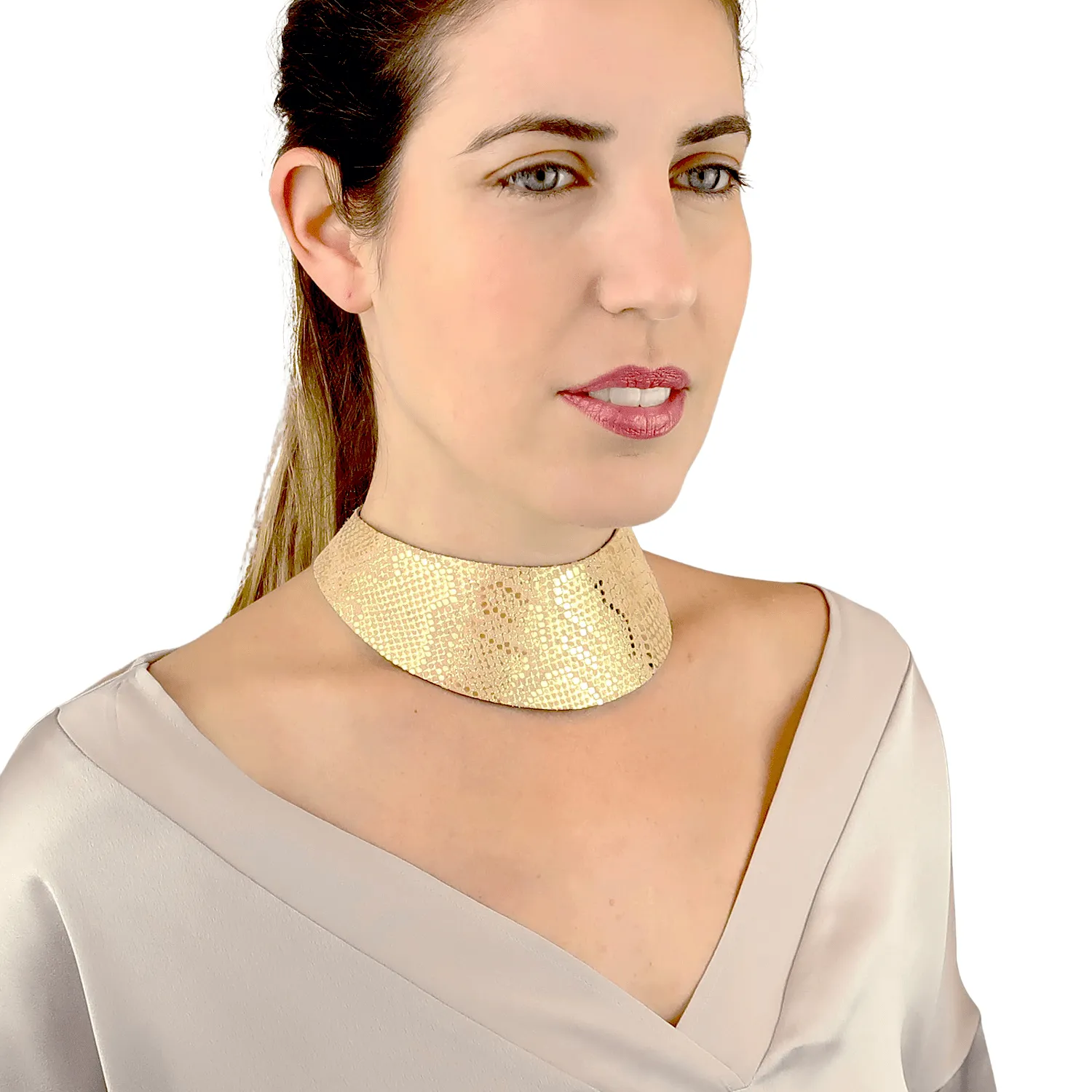 Gold Zebra Print Leather Choker