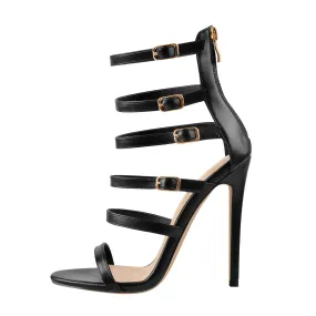 Open Toe Zip High Heel Sandals