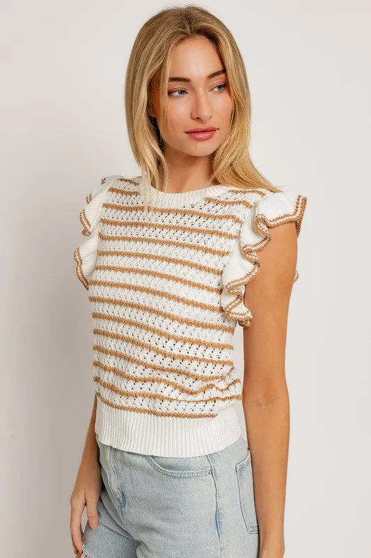 Stripe Knit Top with Ruffle Sleeves