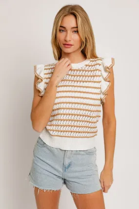 Stripe Knit Top with Ruffle Sleeves