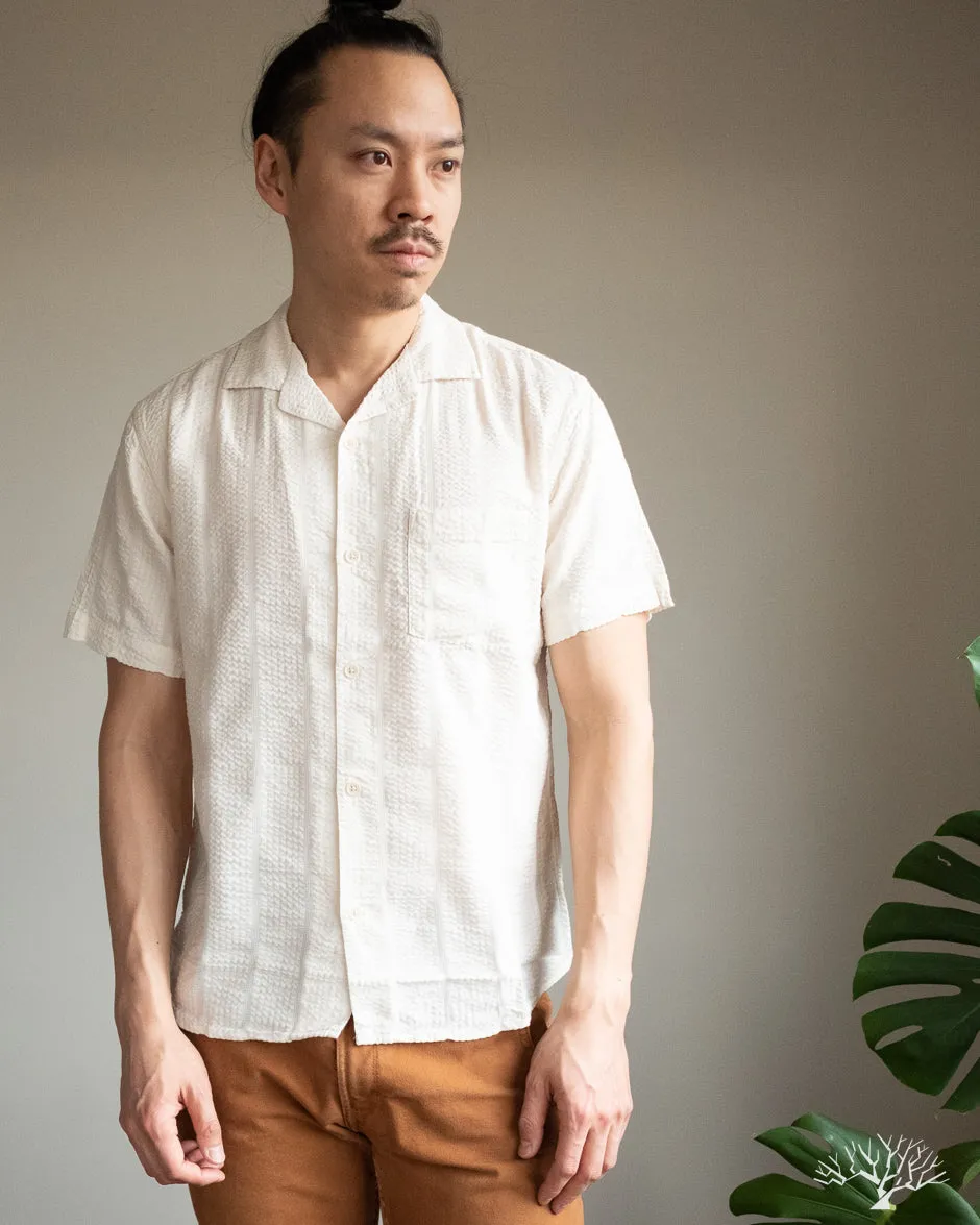 Striped Seersucker Short Sleeve Shirt - White
