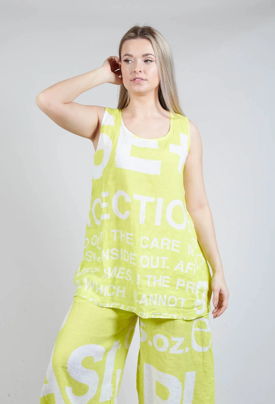 Linen Vest Top with Sun Print Lettering