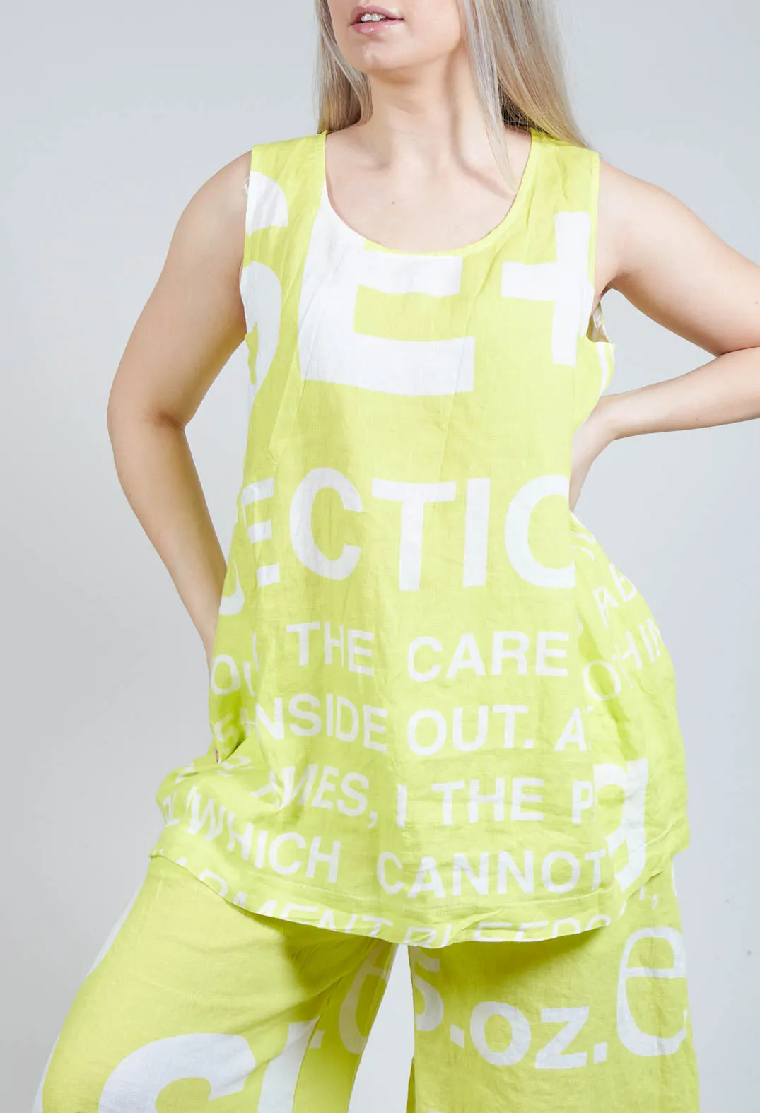 Linen Vest Top with Sun Print Lettering