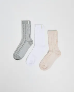 Lucia Cable Knit Socks Pack of 3 - Multi