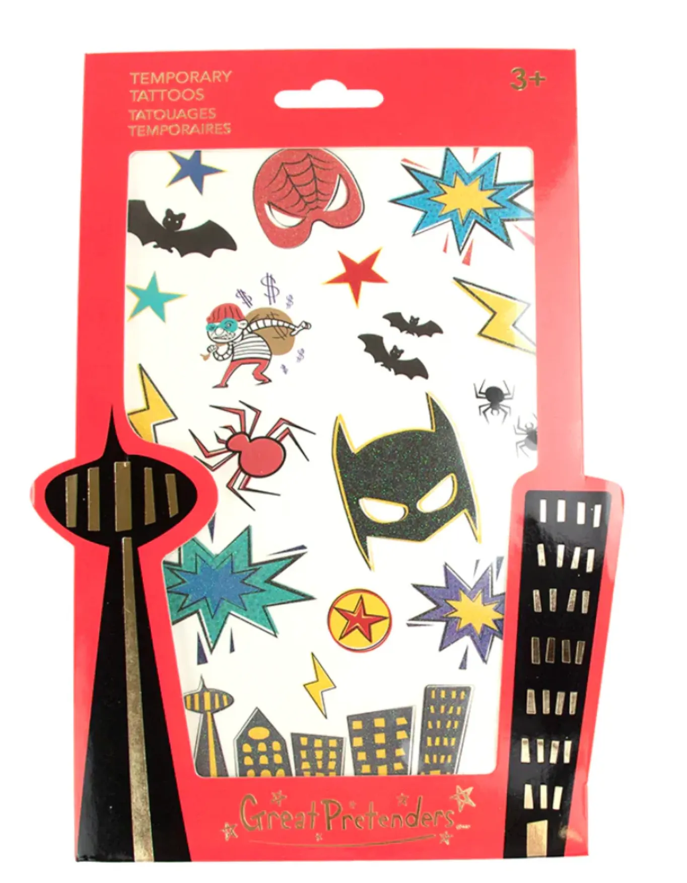 Great Pretenders Super Hero Temporary Tattoo Sheet